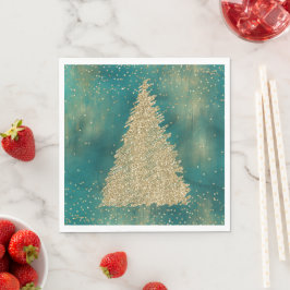 Guardanapo De Papel Árvore de Natal Glitter Dourado Verde Teal