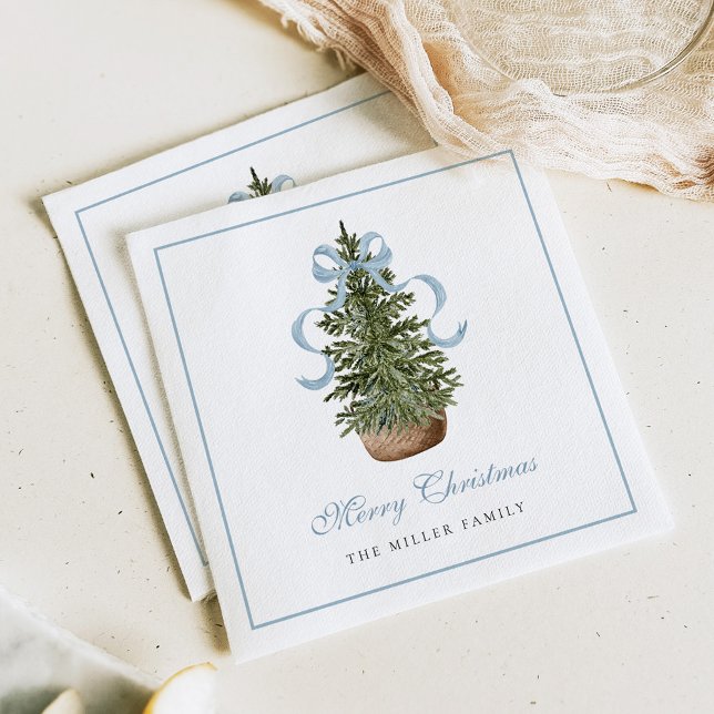 Guardanapo De Papel Árvore de Natal Laço Azul Natalino (Criador carregado)