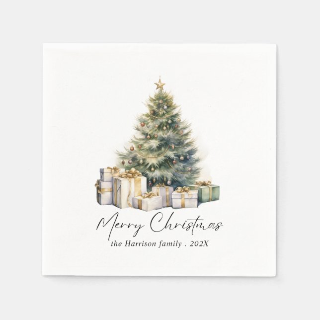 Guardanapo De Papel Árvore de Natal Merry Watercolor (Frente)