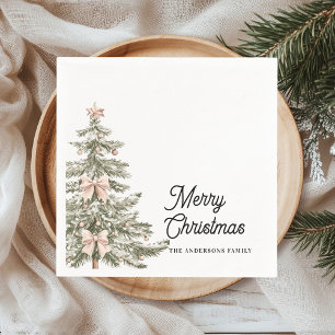 Guardanapo De Papel Árvore de Natal Personalizada com Laço Rosa Aquare