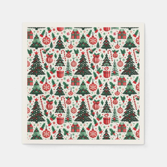 Guardanapo De Papel Árvore de Natal, presentes, cana doce (Frente)
