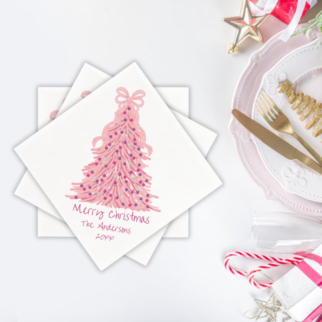 Guardanapo De Papel Árvore de Natal Rosa com Laço Rosa (Criador carregado)