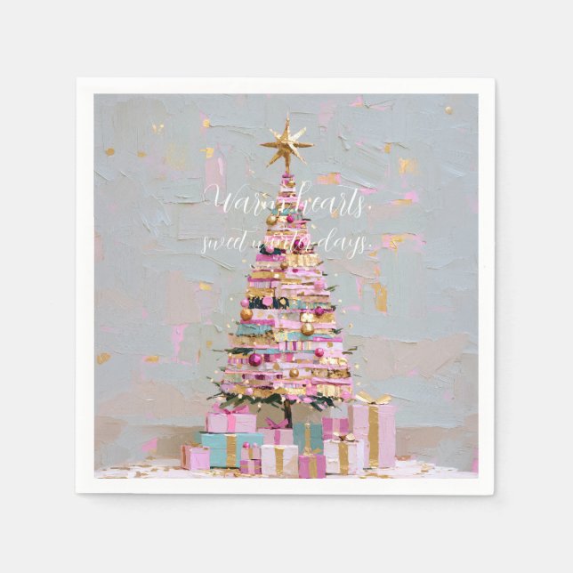Guardanapo De Papel Árvore de Natal Rosa e Dourada Impasto (Frente)