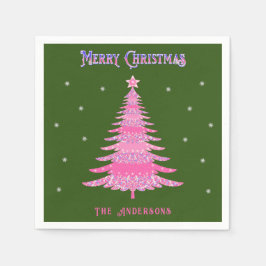 Guardanapo De Papel Árvore de Natal Rosa Elegante - Nome Personalizado