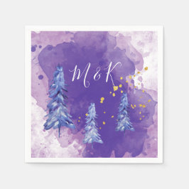 Guardanapo De Papel Árvore de Natal Roxa Flocos de Neve Dourados