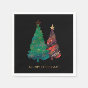 Guardanapo De Papel Árvore de Natal Sparkly feito mão da aguarela