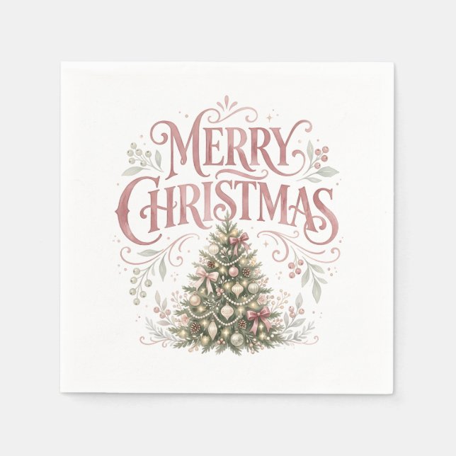 Guardanapo De Papel Árvore de Natal Tradicional Rosa | Pinkmas (Frente)