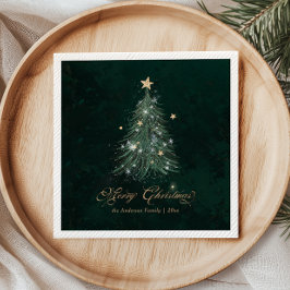Guardanapo De Papel Árvore de Natal Verde Dourada Elegante Feriado