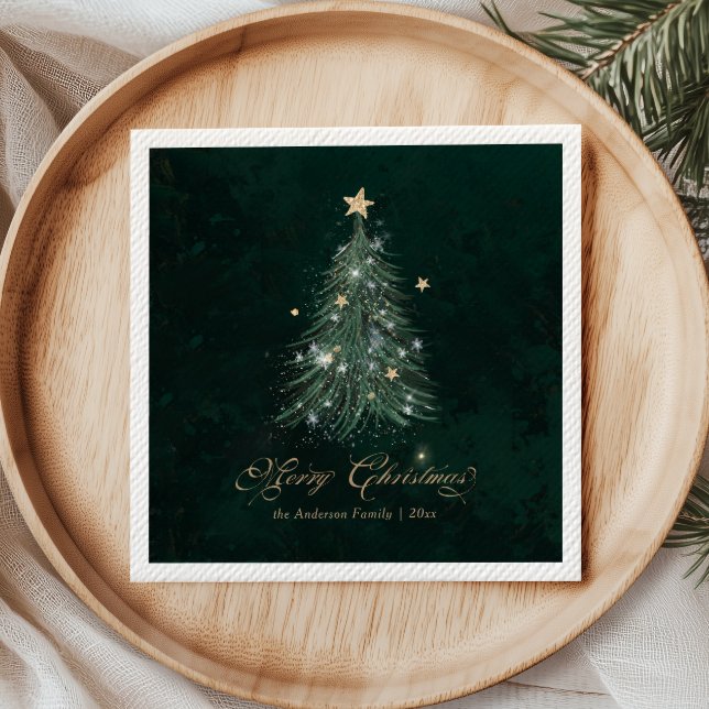 Guardanapo De Papel Árvore de Natal Verde Dourada Elegante Feriado (Criador carregado)