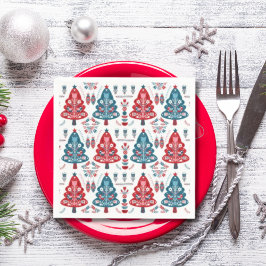 Guardanapo De Papel Árvore de Natal Vermelha e Azul Fofo Padrão Nórdic