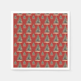 Guardanapo De Papel Árvore de Natal Vermelho Vintage