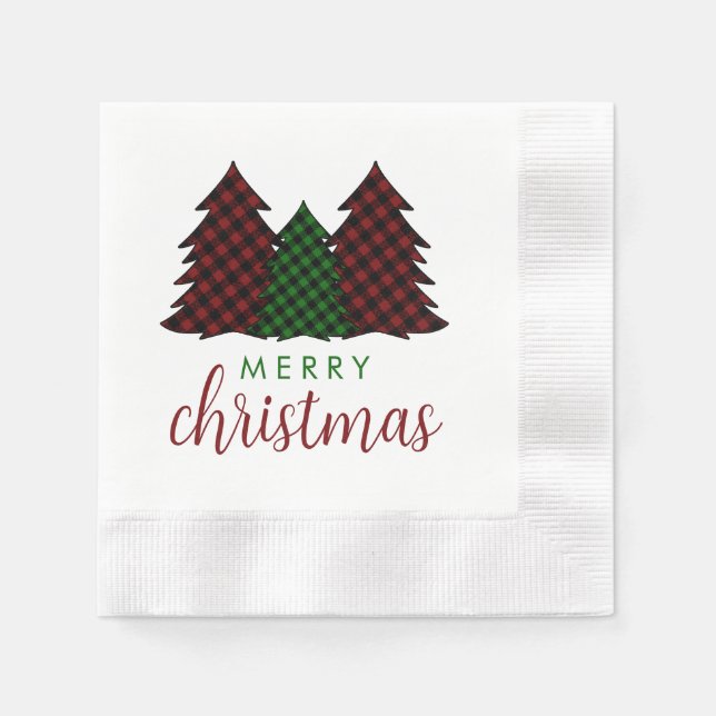Guardanapo De Papel Árvore de Natal Xadrez Feliz Natal (Frente)