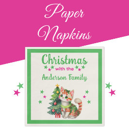 Guardanapo De Papel Árvore de nomes familiares verde rosa Natal