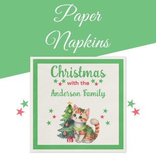 Guardanapo De Papel Árvore de nomes familiares verde-vermelho Natal