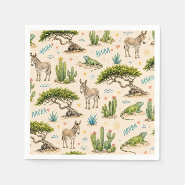 Guardanapo De Papel Árvore divi de Aruba, burro, iguana, cacto (Frente)