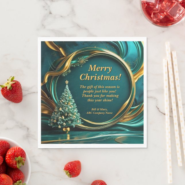 Guardanapo De Papel Árvore Dourada de Natal Verde da Empresa de Mensag (Insitu)