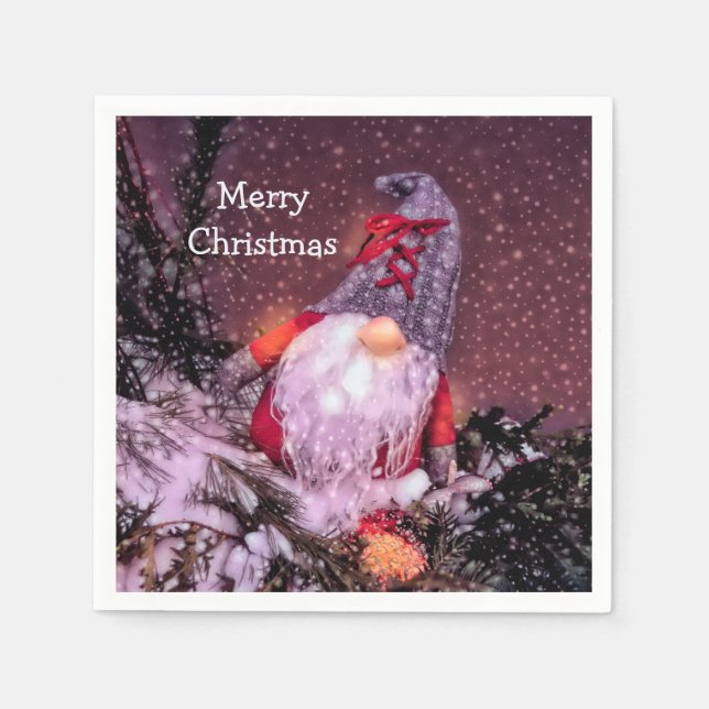 Guardanapo De Papel Árvore Feriada Gnomo de Natal Bonita (Frente)