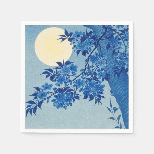 Guardanapo De Papel Árvore Lua Azul: Noite de Flor de Cereja Japonês (Frente)