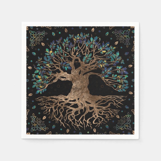 Guardanapo De Papel Árvore viva - Ouro de Yggdrasil e ornamento de már (Frente)