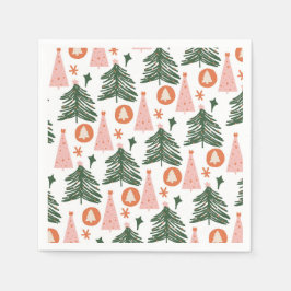 Guardanapo De Papel Árvores de Natal Boho Verde Rosa Laranja