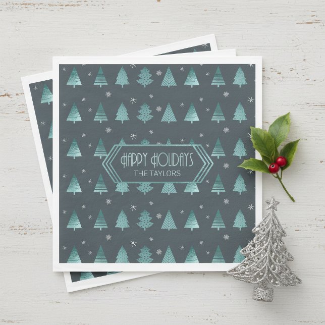 Guardanapo De Papel Árvores de Natal e Flocos de Neve Padrão Teal ID86 (Criador carregado)