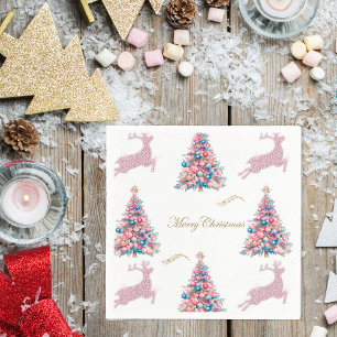 Guardanapo De Papel Árvores de Natal e Rena de Natal Pastel