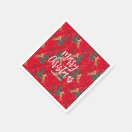 Guardanapo De Papel Árvores de Natal e tigres padrão de fundo vermelho