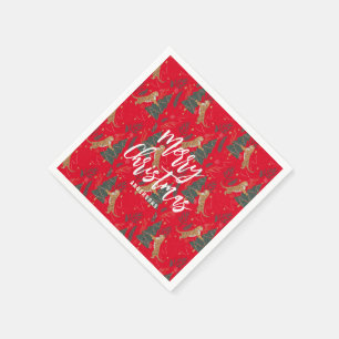 Guardanapo De Papel Árvores de Natal e tigres padrão de fundo vermelho