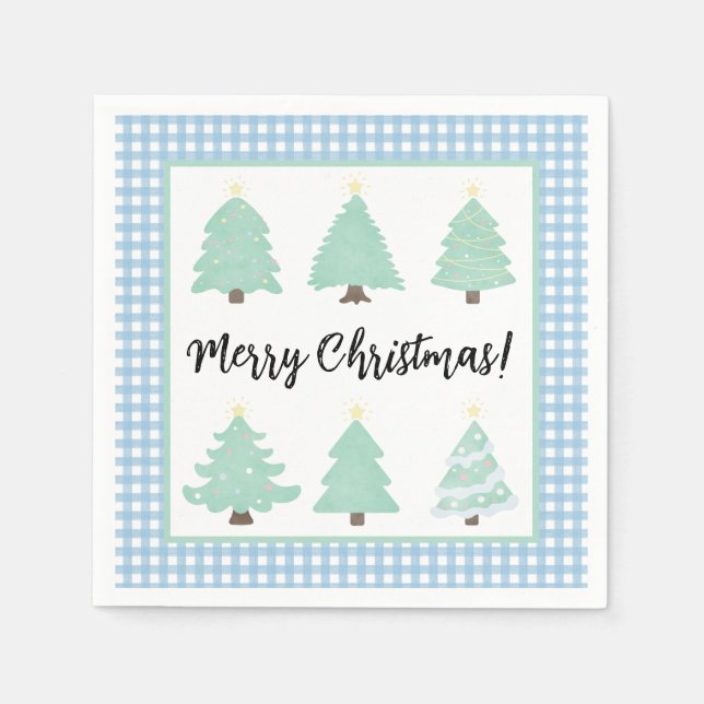 Guardanapo De Papel Árvores de Natal em Aquarela com Nápoles Xadrezes  (Frente)