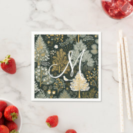 Guardanapo De Papel Árvores de Natal Monograma Vintage Boho Verde Dour