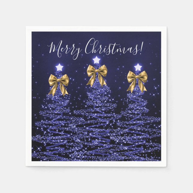 Guardanapo De Papel Árvores de Natal Navais Festivas com Laços Dourado (Frente)
