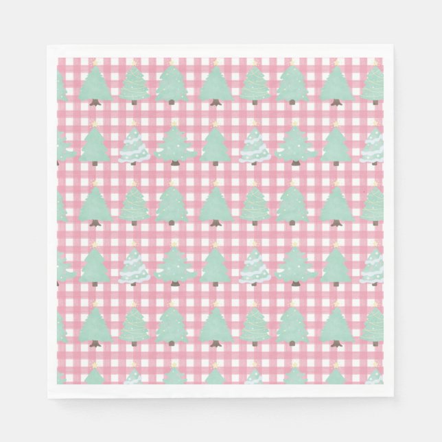 Guardanapo De Papel Árvores de Natal Pastel com Xadrez rosa (Frente)