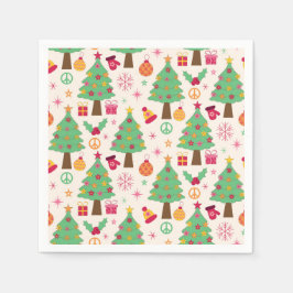 Guardanapo De Papel Árvores de Natal Retro com Padrão de Símbolo da Pa
