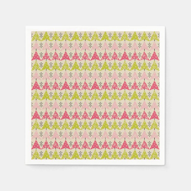 Guardanapo De Papel Árvores de Natal rosa e verde (Frente)