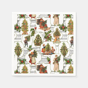 Guardanapo De Papel Árvores de Natal Vitorianas, Holly e Música