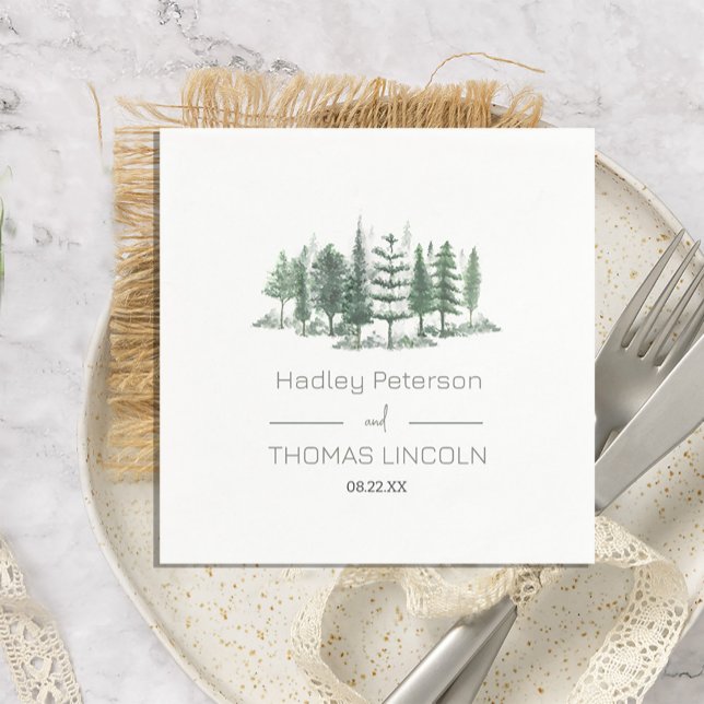 Guardanapo De Papel Árvores de Pinheiros Rustic Watercolor (Rustic Watercolor Pine Trees Napkins #forest #pinetreeforest #outdoor)