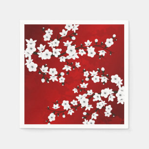 Guardanapo De Papel Asia Floral White Chersom Red