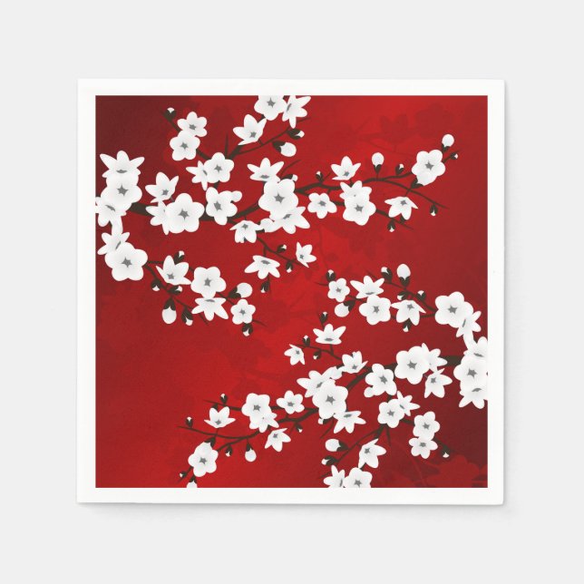 Guardanapo De Papel Asia Floral White Chersom Red (Frente)