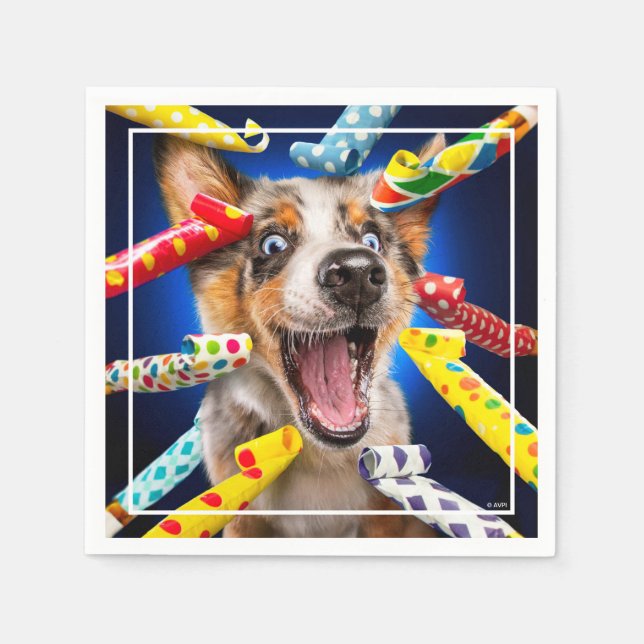Guardanapo De Papel Assopradores de Festa de Cachorro Feliz (Frente)