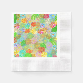 Guardanapo De Papel Aster & Cone flores e folhas tropicais aquarela