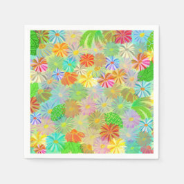 Guardanapo De Papel Aster & Cone flores e folhas tropicais aquarela