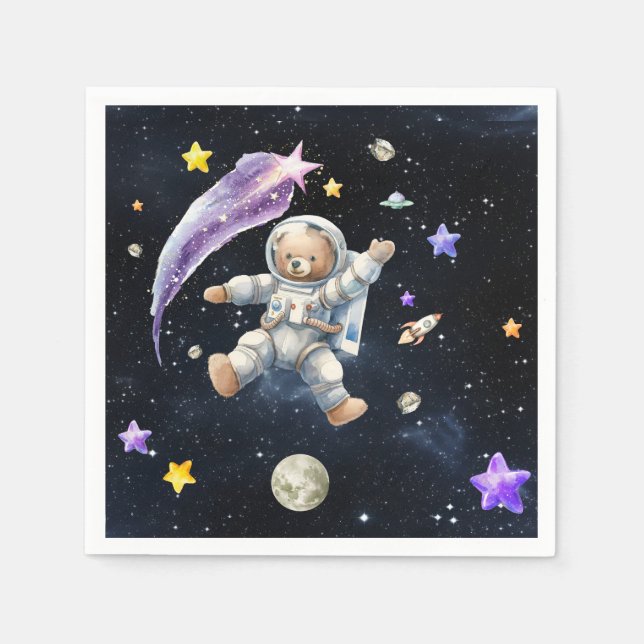 Guardanapo De Papel Astronauta Bear Napkins| Partido Com Temas Espacia (Frente)