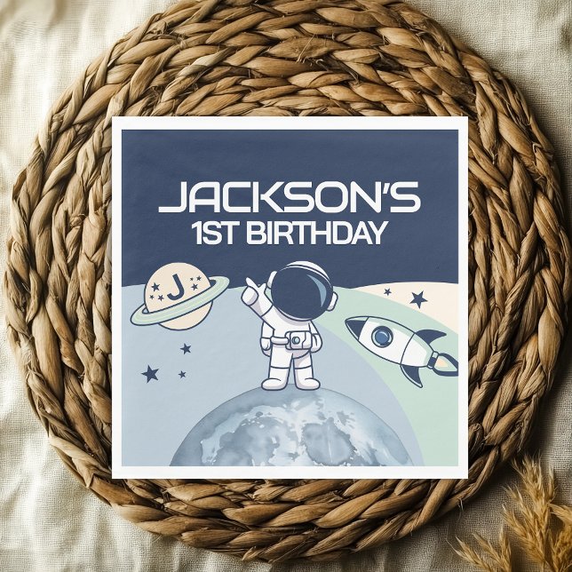 Guardanapo De Papel Astronauta Espacial Exterior Bonito Aniversário (Cute Outer Space Astronaut Birthday Napkins)
