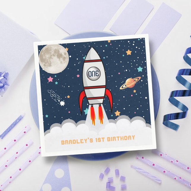 Guardanapo De Papel Astronauta Rocket Outer Space primeiro aniversario (Criador carregado)