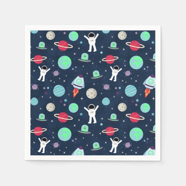 Guardanapo De Papel Astronautas Planetas Foguetes e Alienígenas (Frente)