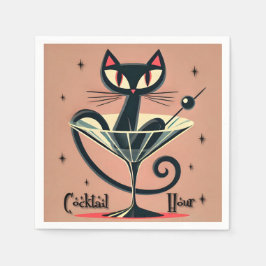 Guardanapo De Papel Atomic Futuristic Space Age Black Cat Martini