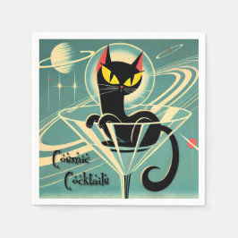 Guardanapo De Papel Atomic Futuristic Space Age Black Cat Martini
