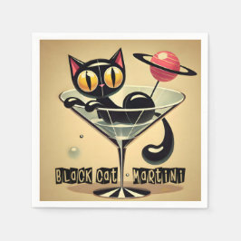 Guardanapo De Papel Atomic Futuristic Space Age Black Cat Martini
