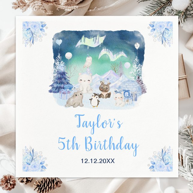 Guardanapo De Papel Aurora Boreal Animais Árticos Aniversário (Criador carregado)