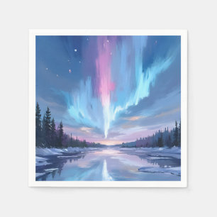 Guardanapo De Papel Aurora Boreal Aquarela Luzes do Norte Pintadas